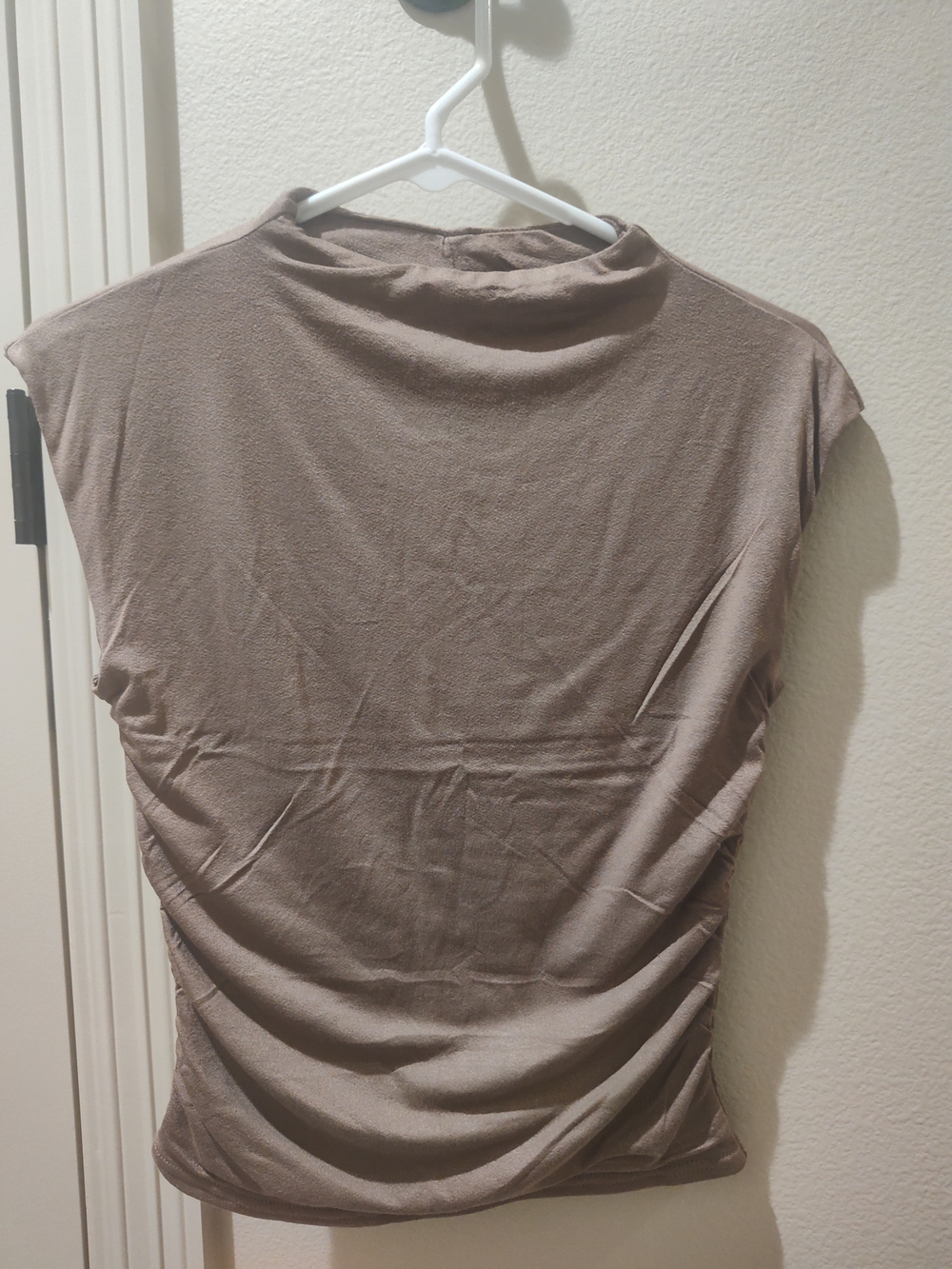 The Workshop Clothing Taupe Cap-Sleeve Mock Neck Top Size L NWOT